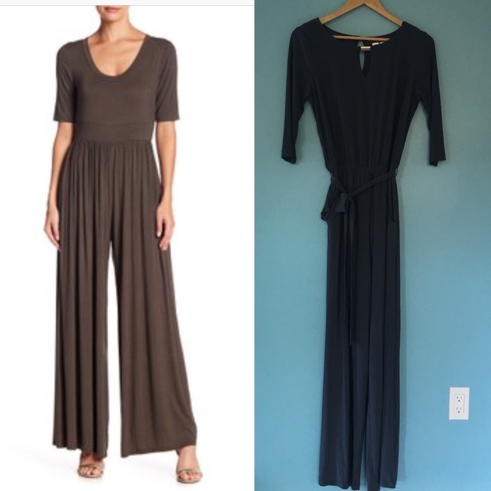 Emma & Michelle• Gray 3/4 Sleeve wide Leg Romper Small